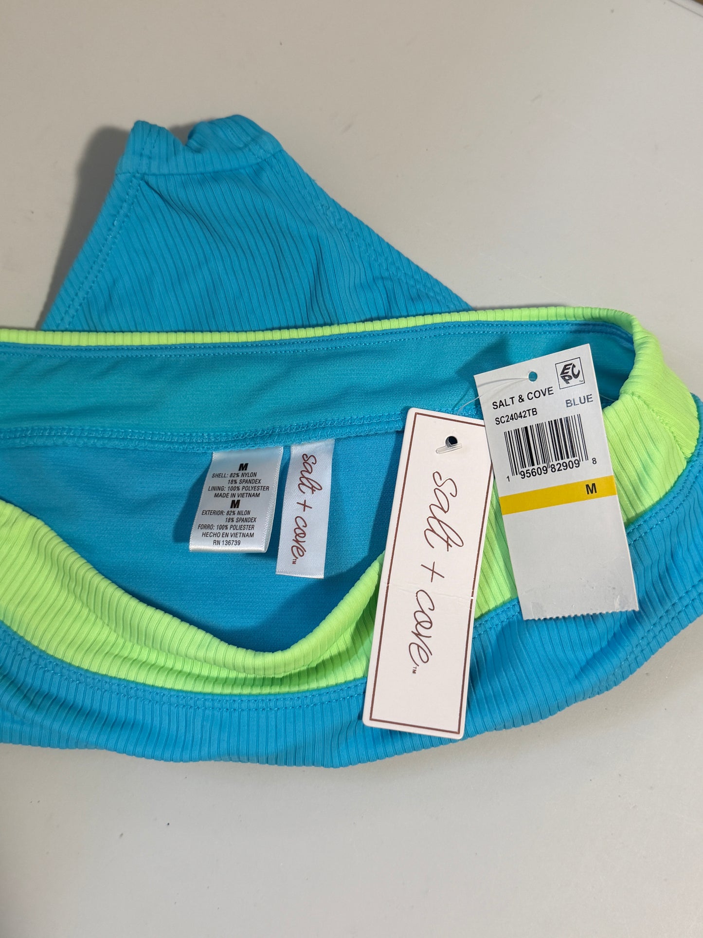 Salt + Cove Blue & Lime Green High Waisted Bikini Bottoms NWT