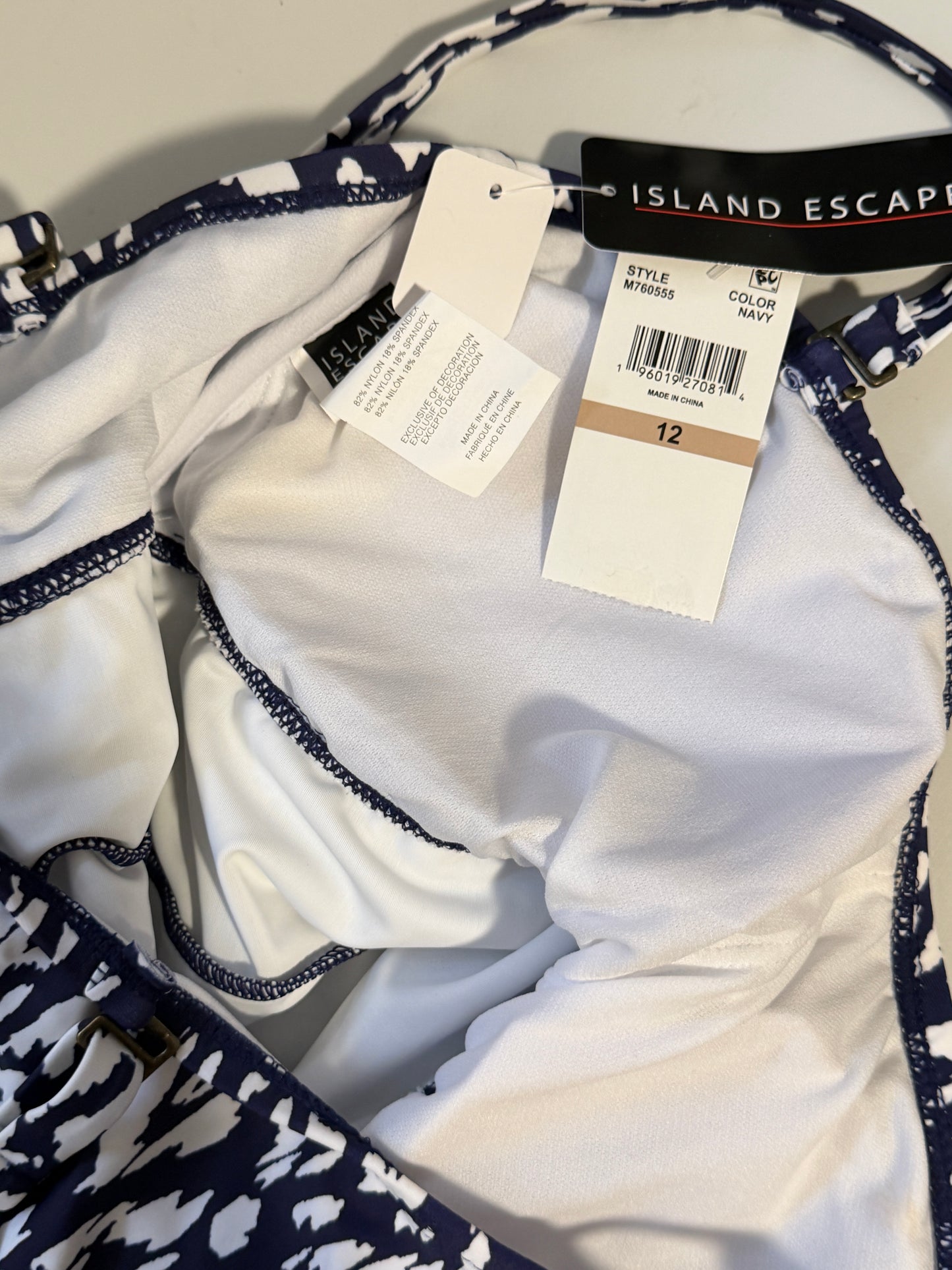 Island Escape Women's Blue & White Print Twist-Front Tankini Top NWT