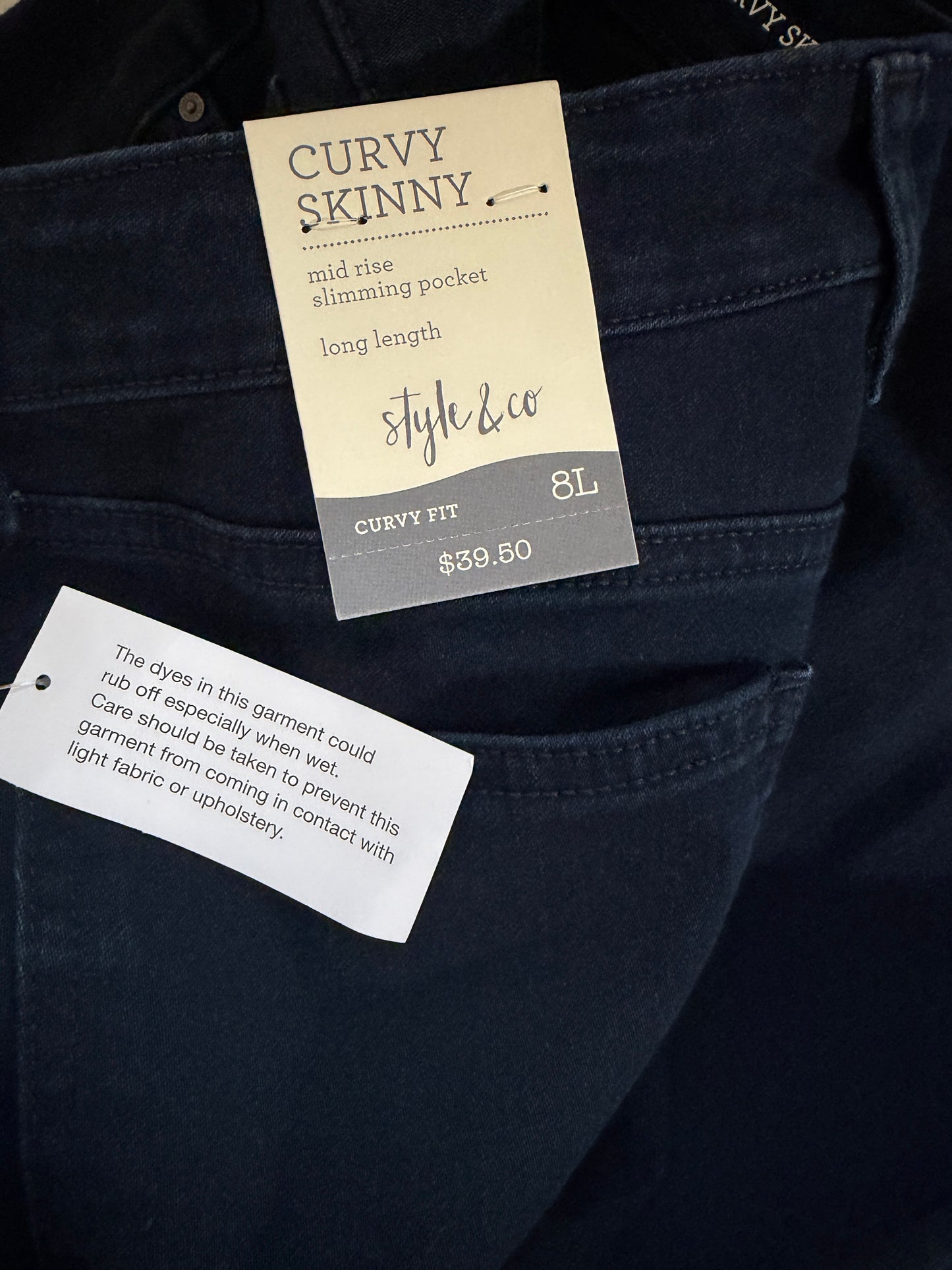 Style & Co Women's Long Dark Blue Curvy-Fit Mid-Rise Skinny Jeans NWT