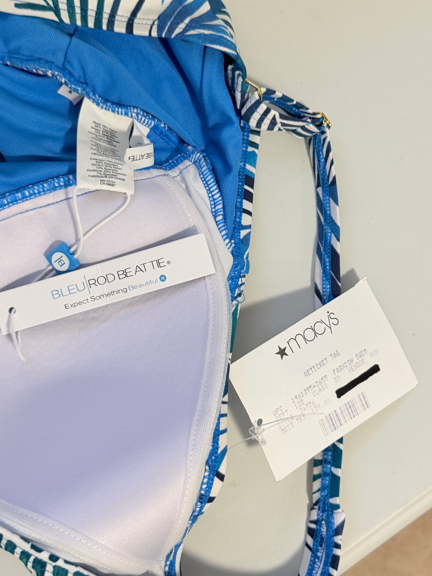 Bleu by Rod Beattie Size 8 Blue Shady Days Plunge-Neck One-Piece Swimsuit NWT