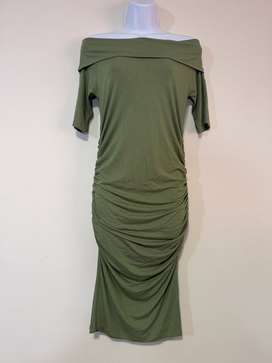Isabella Oliver Size 2 Clifton Khaki Green Off-The-Shoulder Maternity Dress NWT