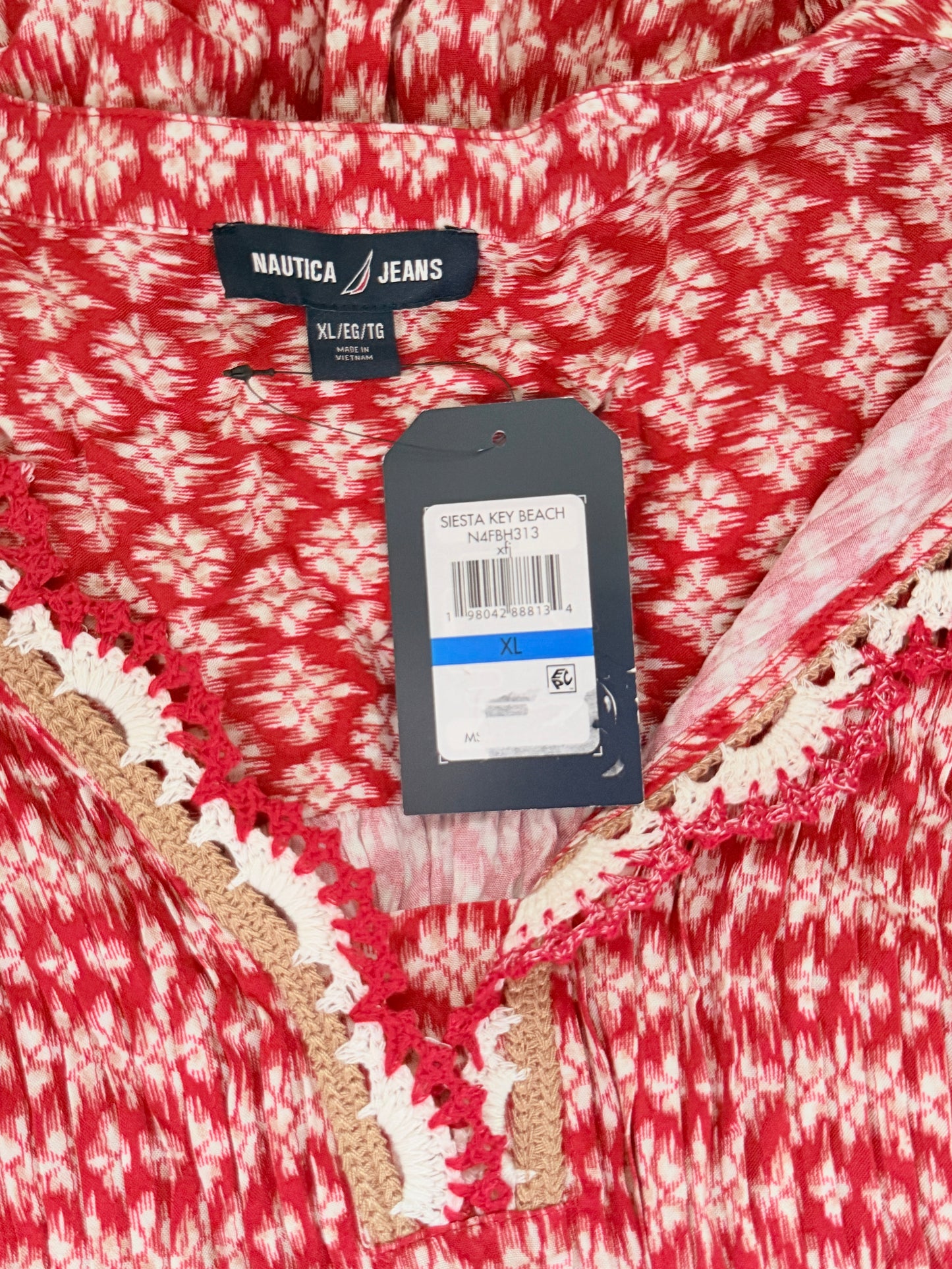 Nautica Jeans Women's Red Crochet-Trim Flutter-Sleeve Mini Dress NWT