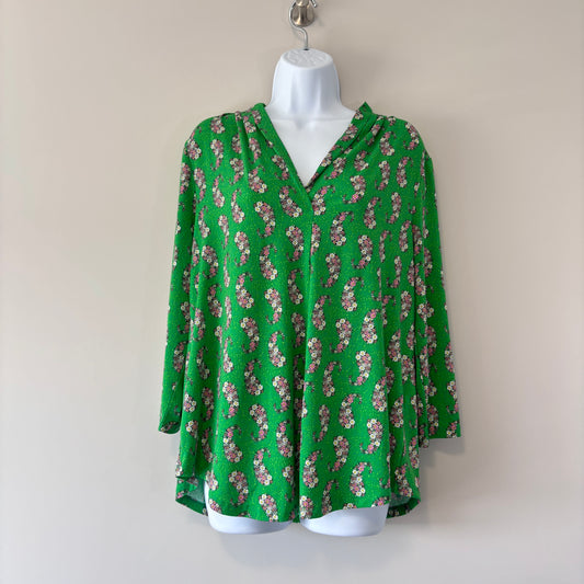 Charter Club Women's Size Large Green Floral Printed V-Neck 3/4-Sleeve Top NWT