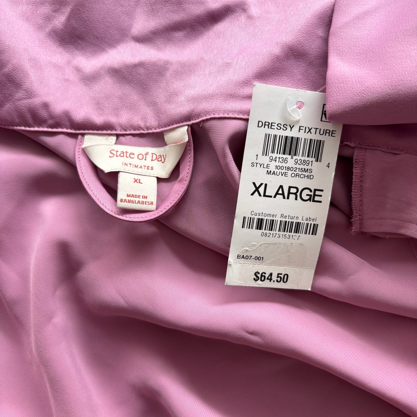 State of Day Women's Luxury Purple Crepe de Chine/ Satin Self-Tie Robe NWT