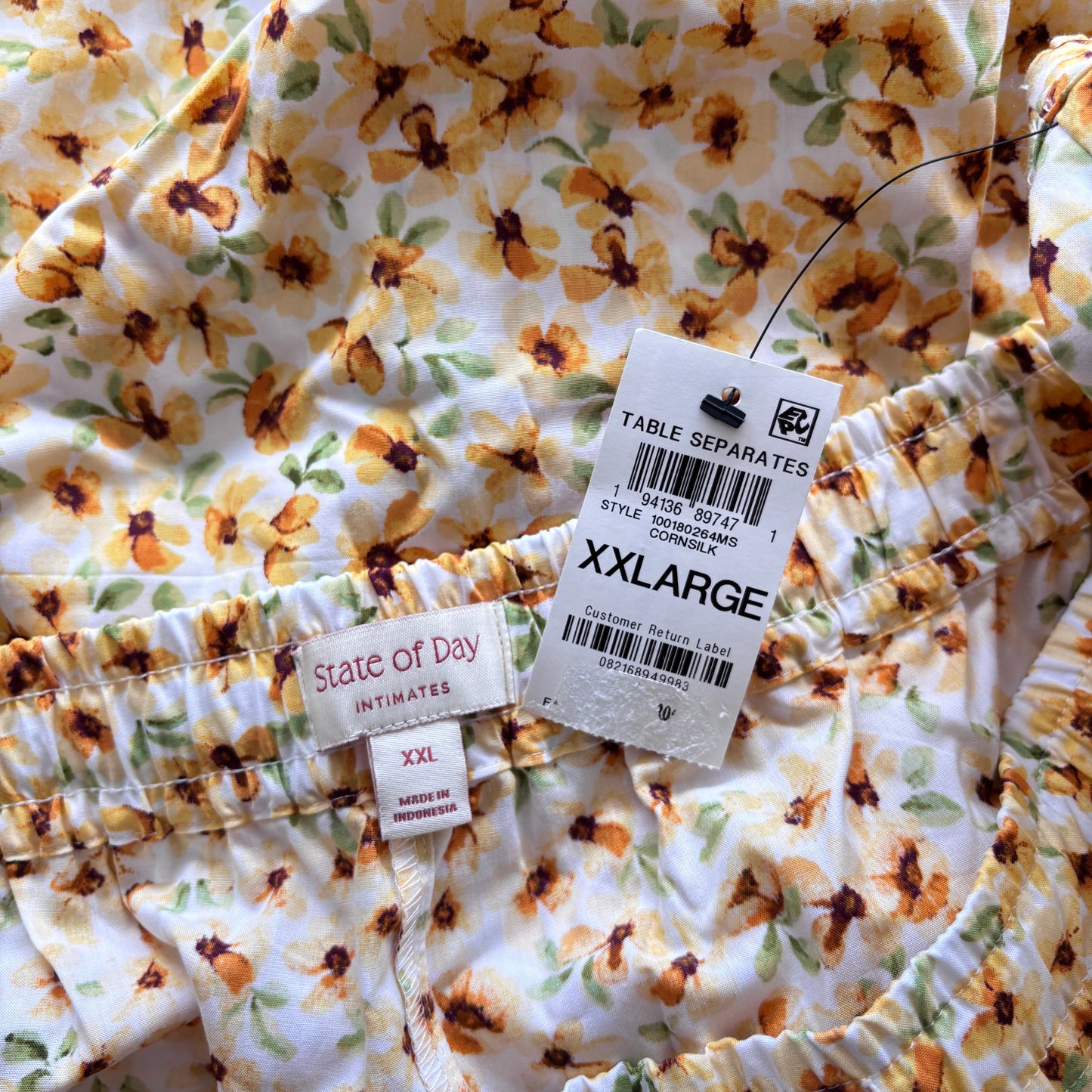 State of Day Women's Yellow Floral Printed Poplin Pajama Pants w/ Drawstring NWT