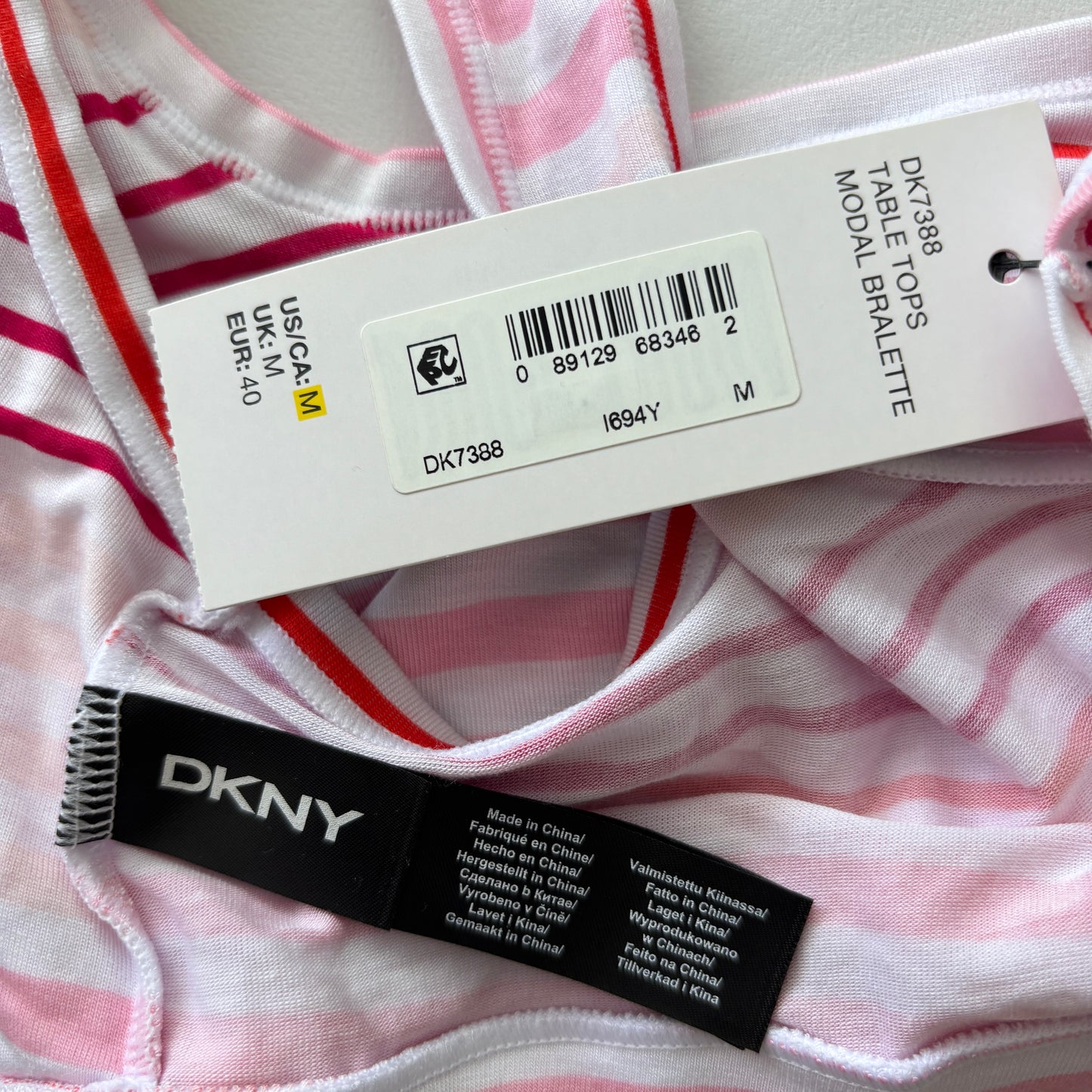 DKNY Women's Designer Pink & White Bralette / Sports Bar NWT