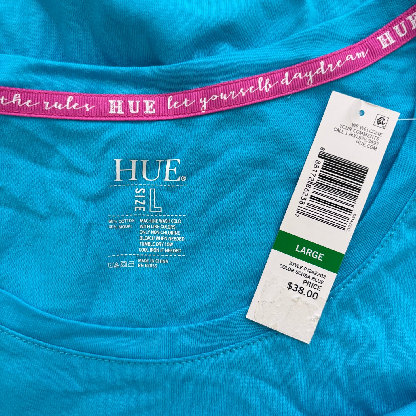 Hue Women's Teal Solid Scoop-Neck Short-Sleeve Sleep Tee / Pajama Top NWT