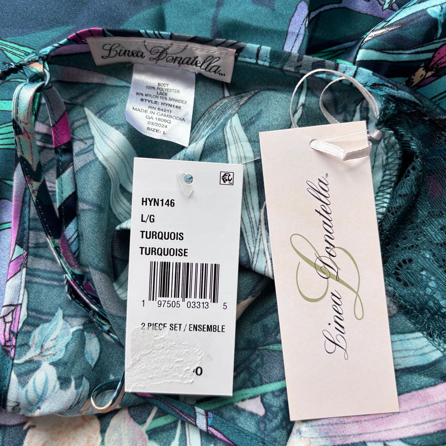 Linea Donatella Women's Turquoise 2-Pc. Cropped Satin Pajamas Set NWT