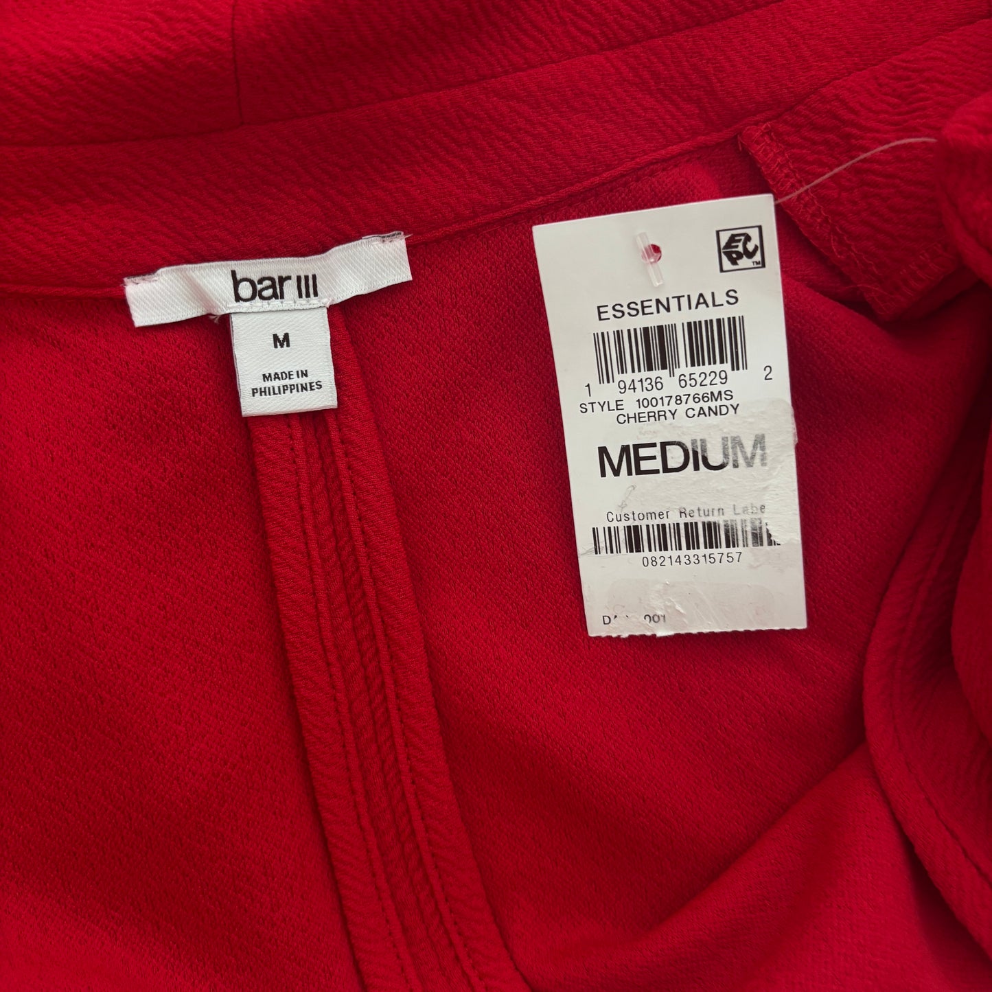 Bar III Women's Red Collarless Open Front 3/4-Sleeve Boyfriend Blazer NWT