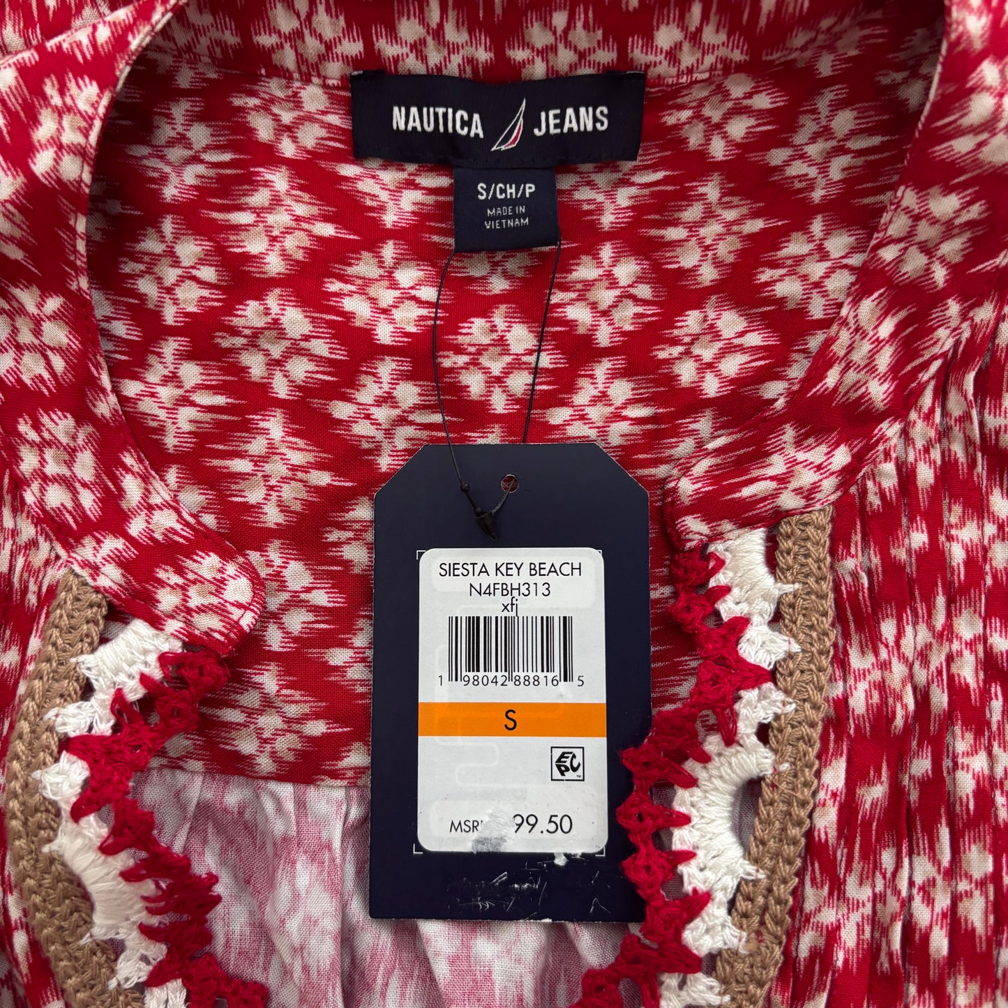 Nautica Jeans Women's Red Crochet-Trim Flutter-Sleeve Mini Dress NWT