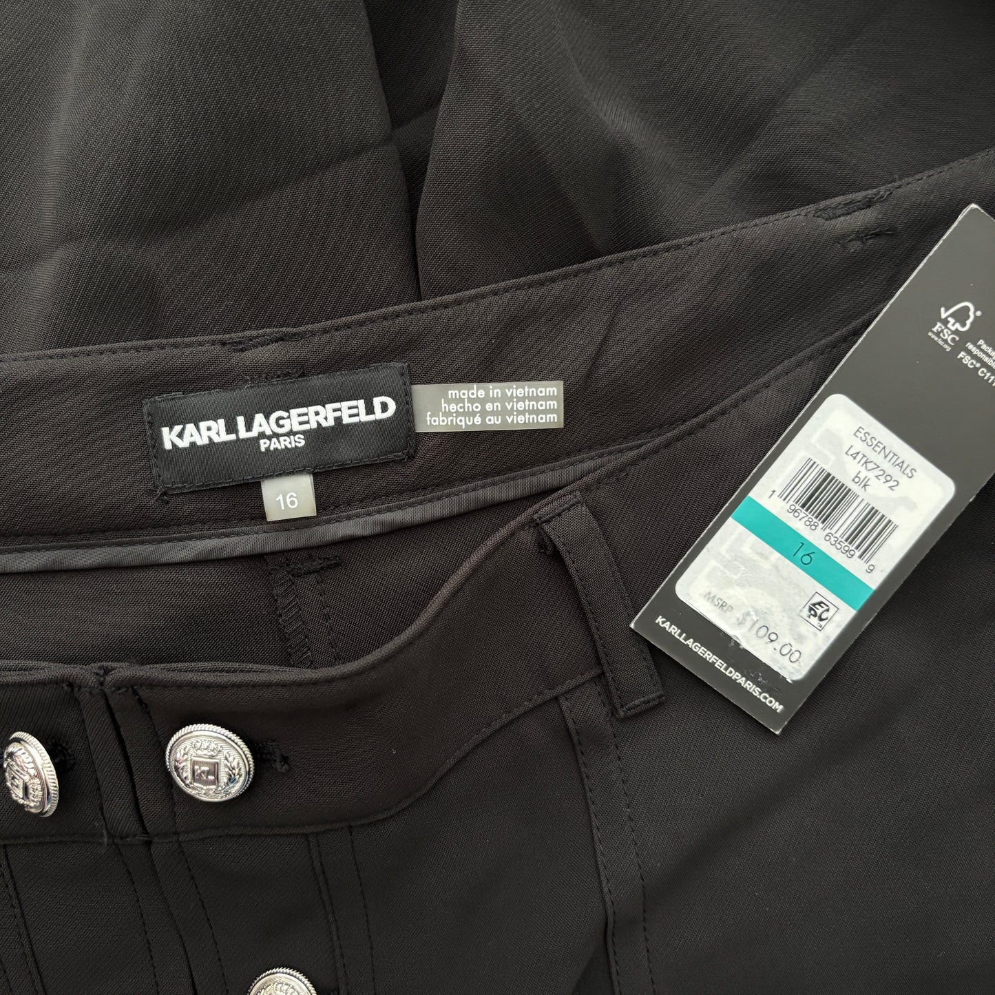 Karl Lagerfeld Paris Women's Black Button-Front Ankle Dress Pants NWT