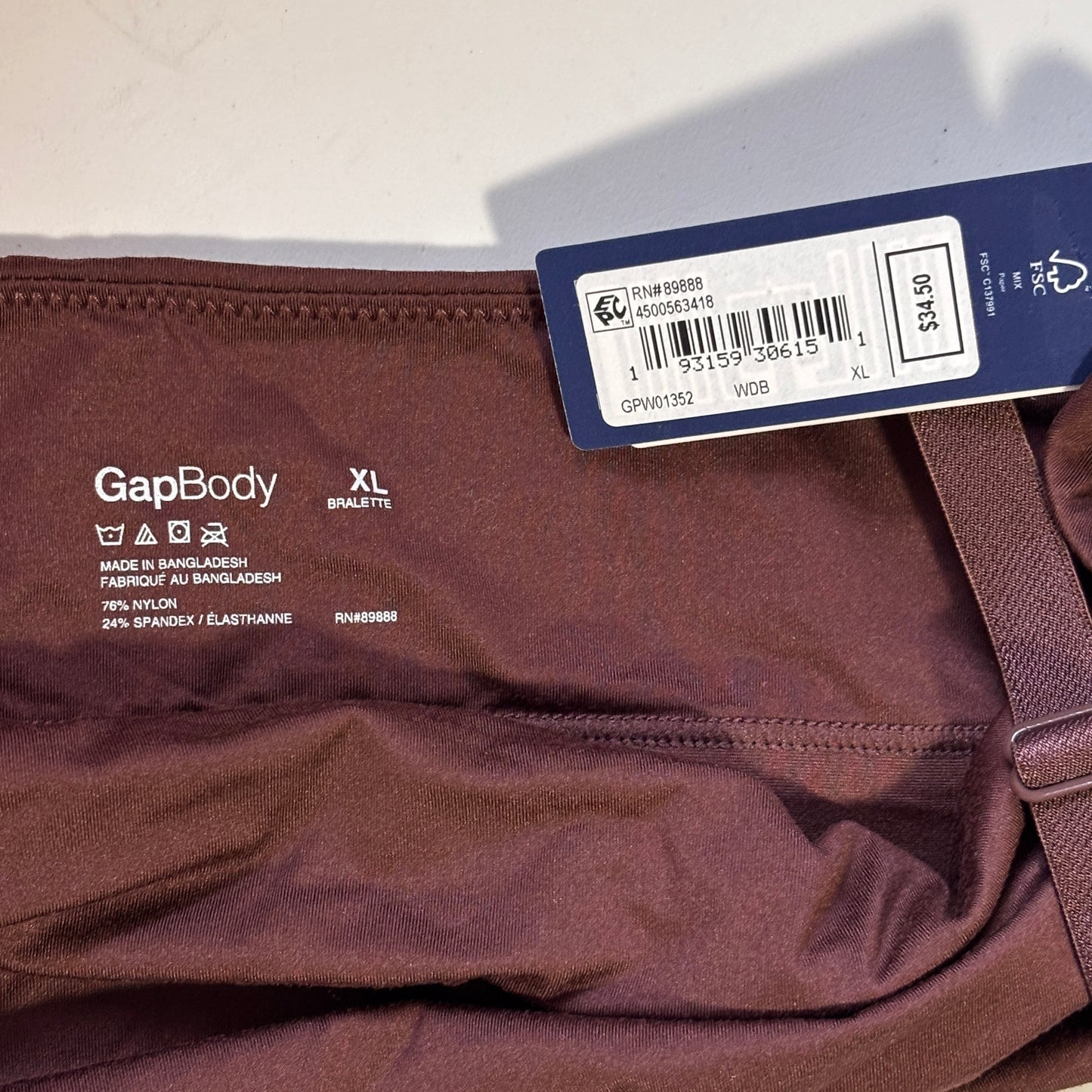 GAP GapBody Women's Dark Brown Super Stretch Scoop Bralette NWT