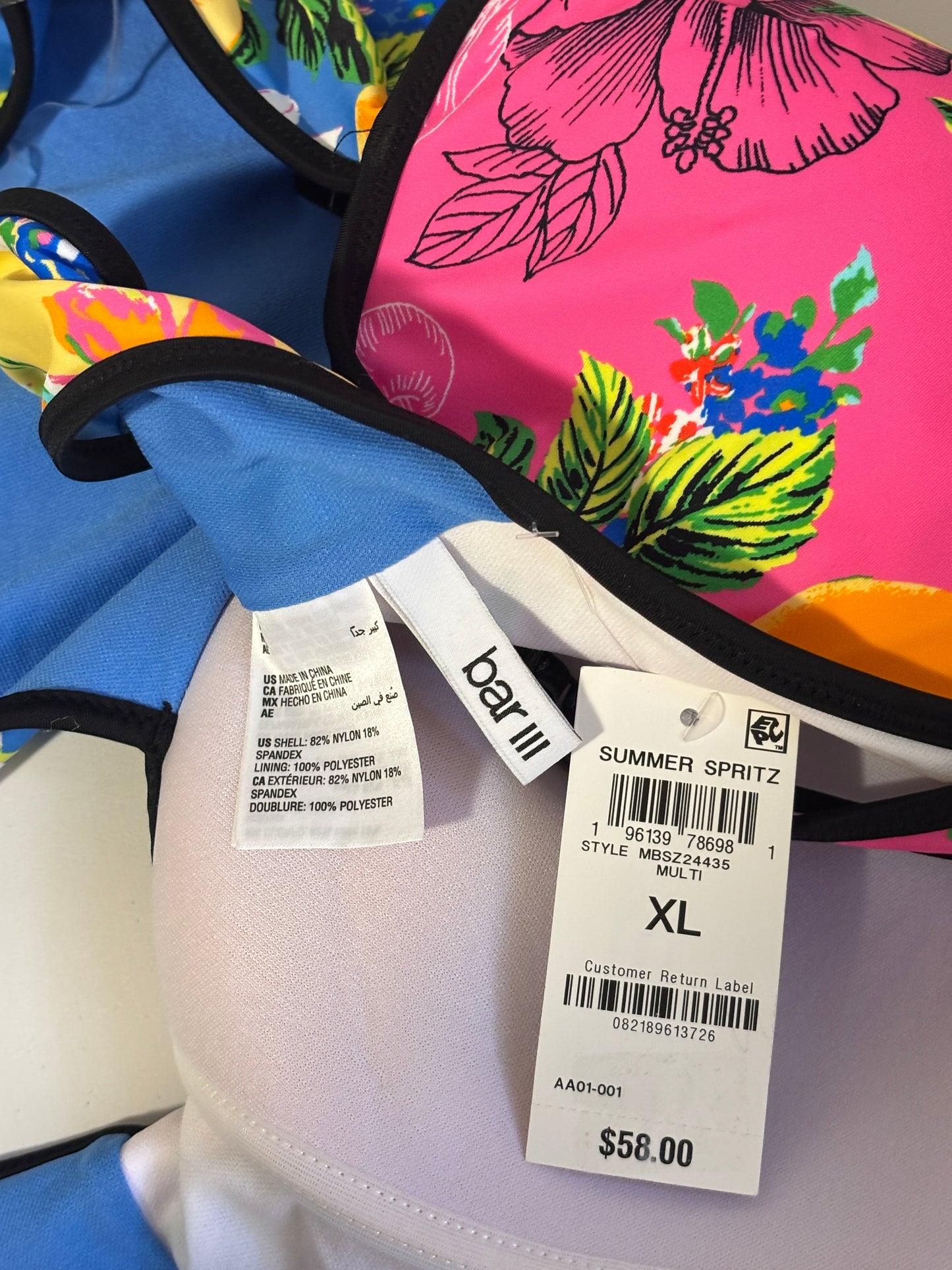 Bar III Women's Multicolor Floral Printed Plunge-Neck Tankini Top NWT