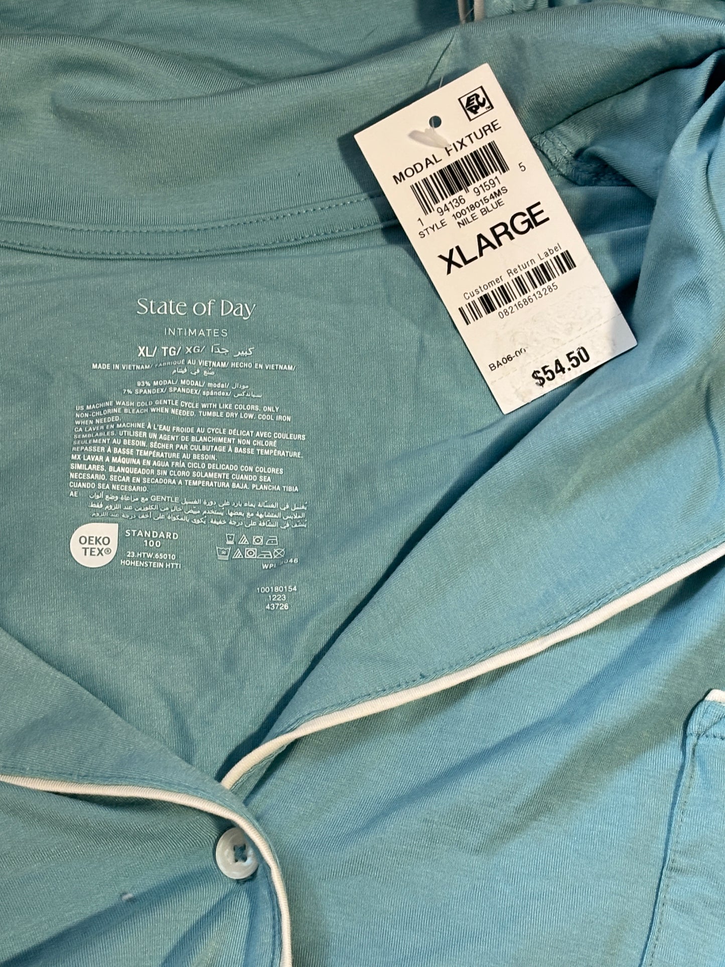 State of Day Women's Blue Button-Down Super Soft Pajama Dress / Sleep Shirt NWT