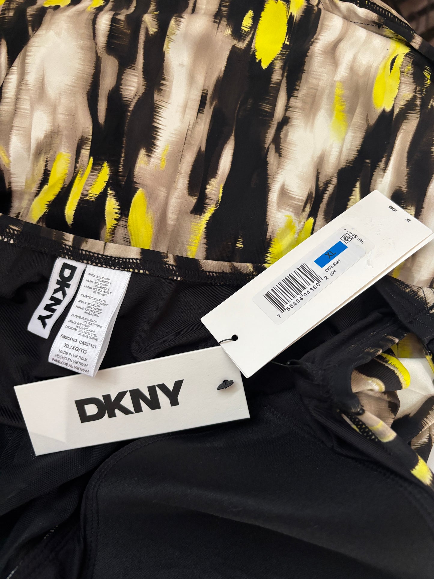 DKNY Women's Women's Yellow Multicolor Twist-Front Tankini Swim Top NWT