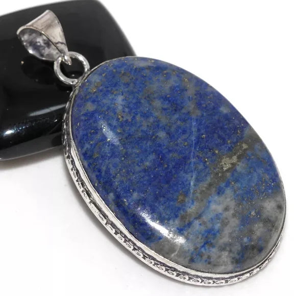 925 Silver Plated Lapis Lazuli 2" Pendant Semi-Precious Jewelry