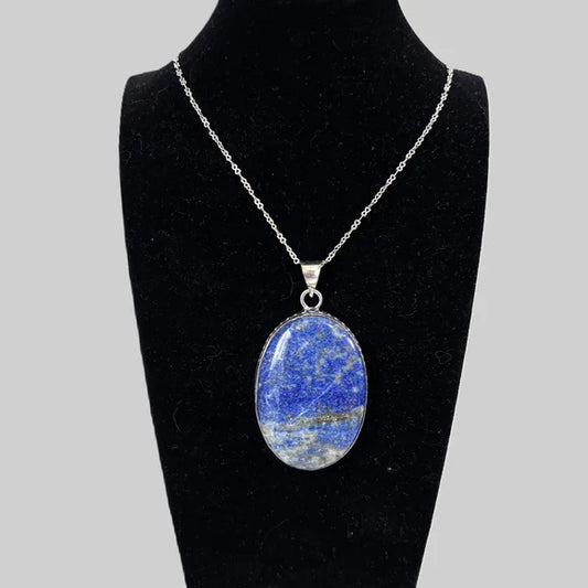 925 Silver Plated Lapis Lazuli 2" Pendant Semi-Precious Jewelry