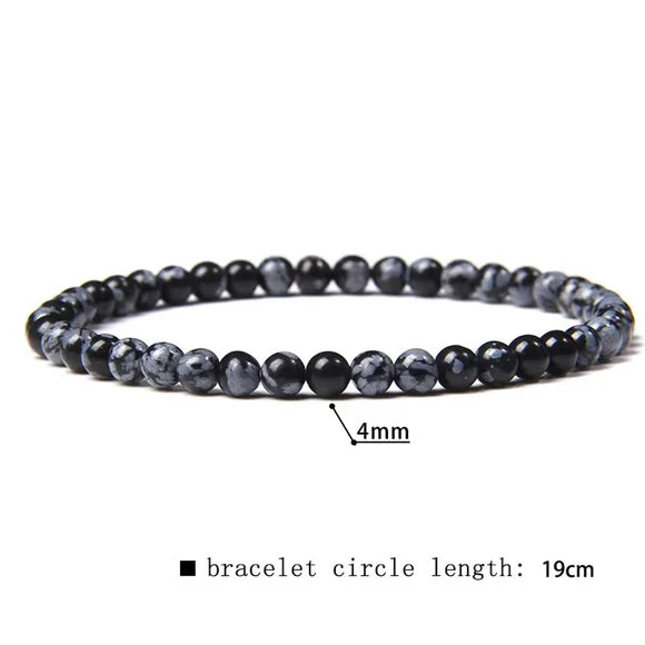 4mm Snowflake Stone Gemstone Beaded Stretchy Stacking Bracelet