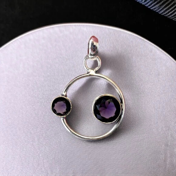 925 Silver Plated Purple Amethyst Semi-Precious Gemstone Handmade Pendant