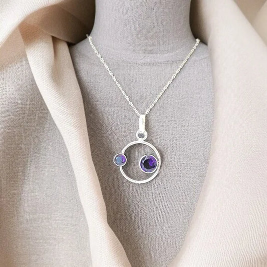 925 Silver Plated Purple Amethyst Semi-Precious Gemstone Handmade Pendant