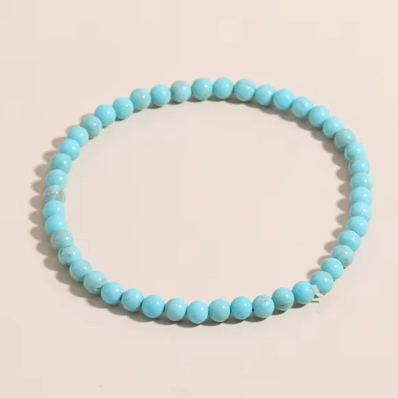 4mm Turquoise Semi-Precious Gemstone Beaded Stretchy Bracelet