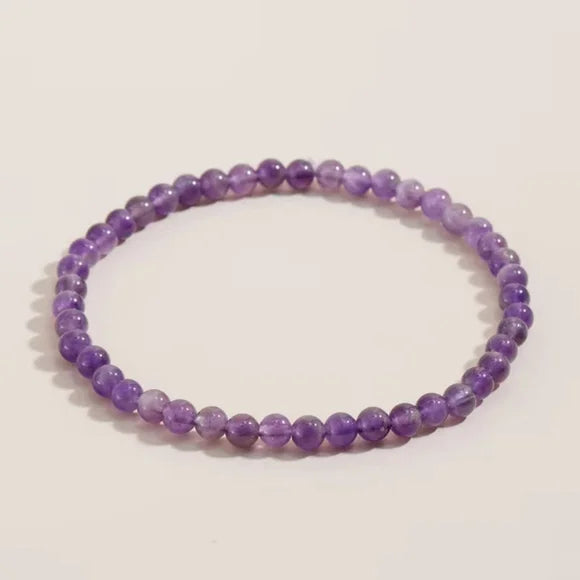 4mm Amethyst Crystal Gemstone Beaded Stretchy Bracelet