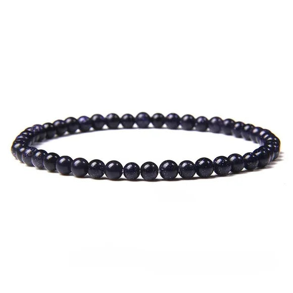 4mm Blue Sandstone Sparkly Natural Gemstone Beaded Stretchy Bracelet