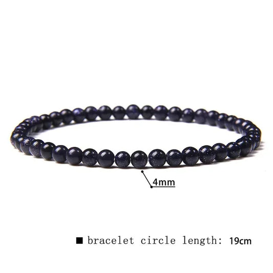 4mm Blue Sandstone Sparkly Natural Gemstone Beaded Stretchy Bracelet