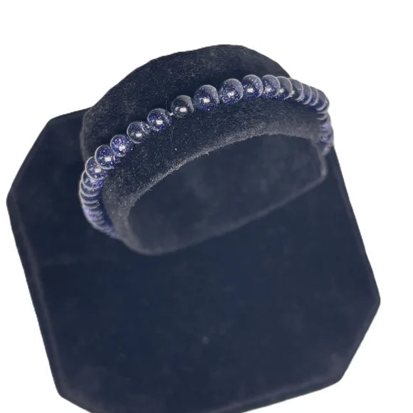 4mm Blue Sandstone Sparkly Natural Gemstone Beaded Stretchy Bracelet