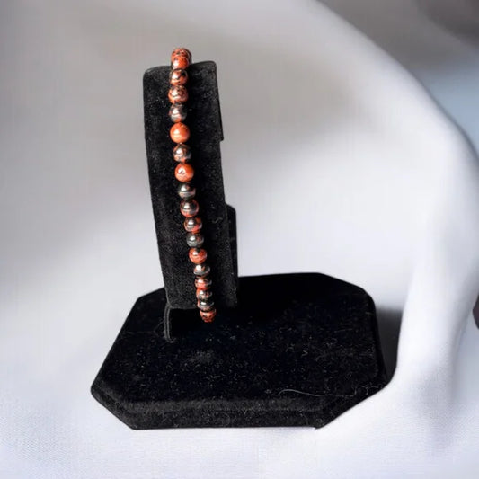 4mm Mahogany Obsidian Natural Gemstone Beaded Stretchy Bracelet