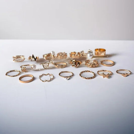 20PCS Gold Aesthetic Ring Set Pearl Wave Leaf Infinity Knuckle Rings Women