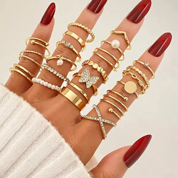 30PCS Gold Ring Set Butterfly Layered Stackable Knuckle Rings Women's