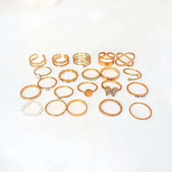 30PCS Gold Ring Set Butterfly Layered Stackable Knuckle Rings Women's