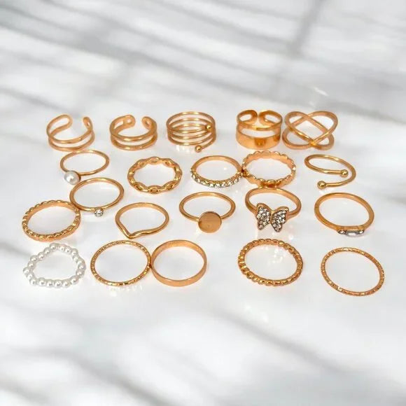 30PCS Gold Ring Set Butterfly Layered Stackable Knuckle Rings Women's