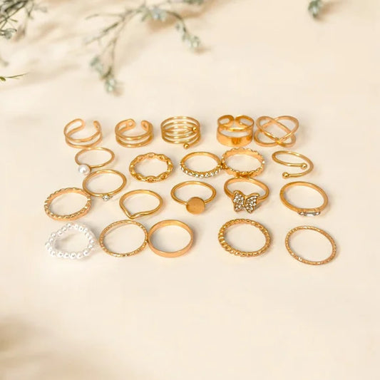 30PCS Gold Ring Set Butterfly Layered Stackable Knuckle Rings Women's