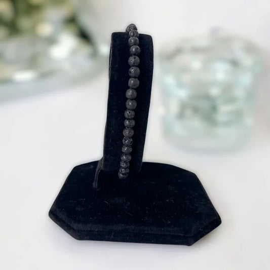 4mm Black Lava Stone Beaded Stretchy Bracelet Jewelry