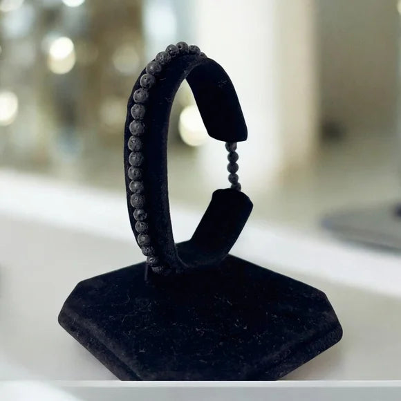 4mm Black Lava Stone Beaded Stretchy Bracelet Jewelry