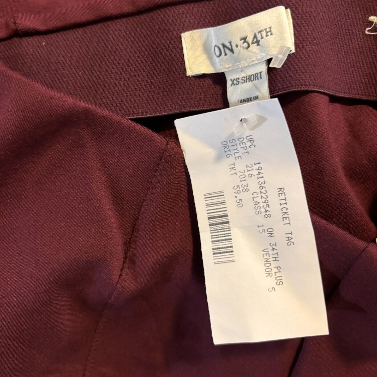 On 34th Burgundy Pull-On Ponté Skinny Leggings / Pants NWT