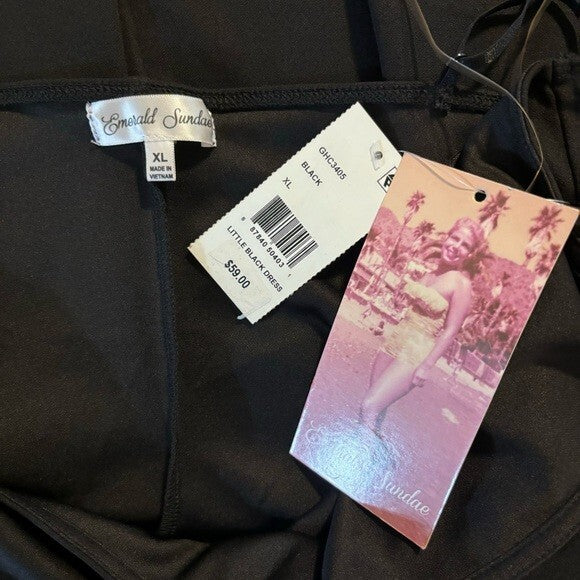 EMERALD SUNDAE Black Scuba Crepe Strappy V-Neck Bodycon Dress NWT