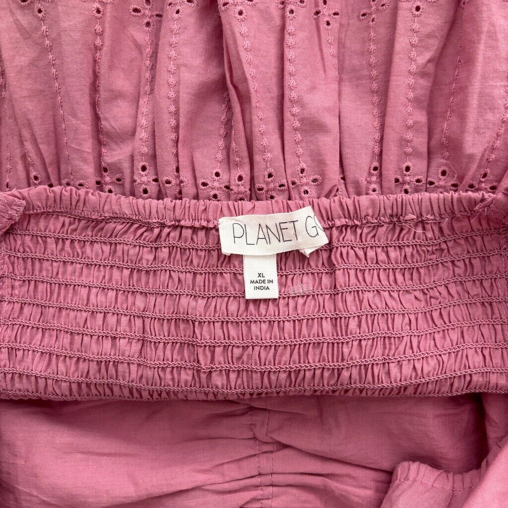 Planet Gold Juniors' XL Pink 100% Cotton Eyelet Puff-Sleeve Peplum Top NWOT.