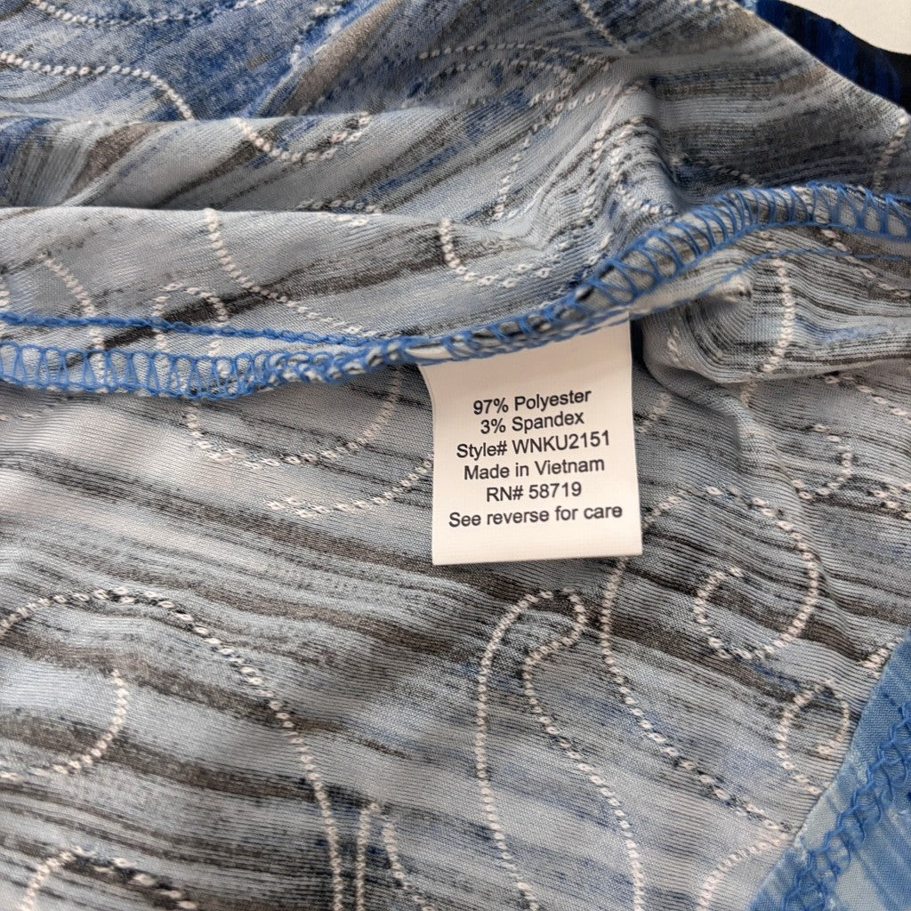 NY Collection Plus Size 3X Blue, White & Black Printed Handkerchief-Hem Top NWT