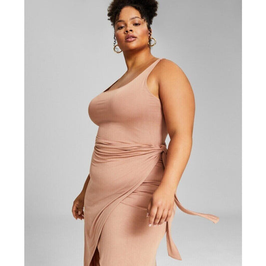 And Now This Plus Size Beige Side-Tie Midi Dress NWT
