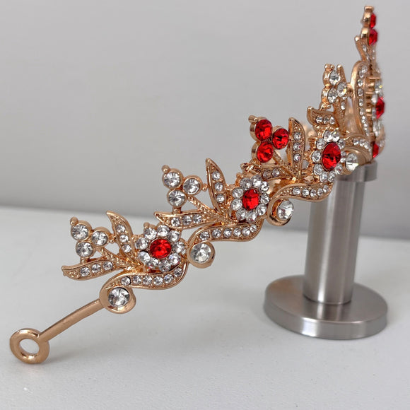 Crystal Apple Tiara Gold/White w/ Red Rhinestone Bridal Jewelry NWT