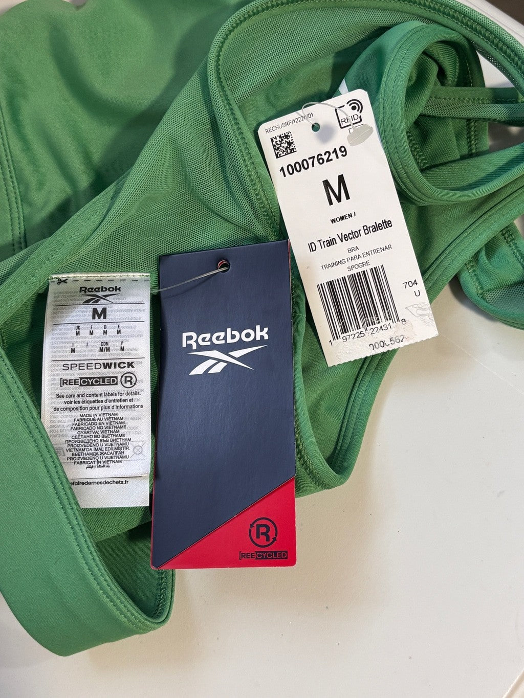 Reebok Identity Size M Train Vector Bralette / Sports Bra in Green NWT