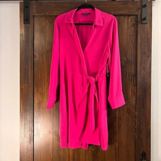INC International Concepts Hot Pink Collared Waist Tie Dress NWT
