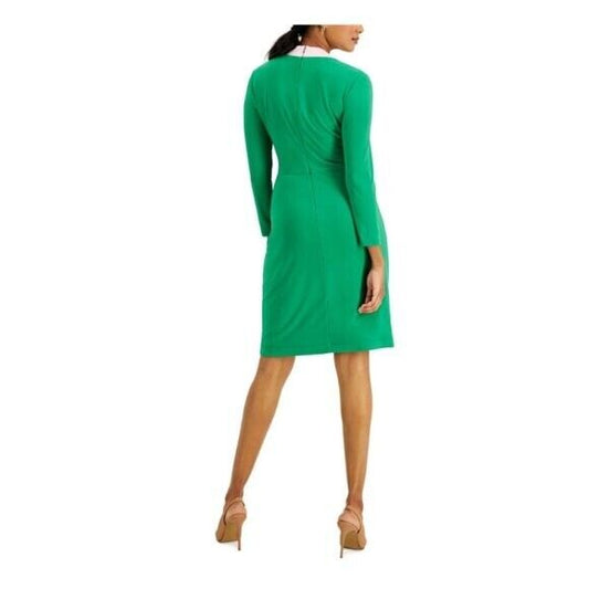 KASPER Green and Pink Colorblocked Faux-Wrap Sheath Dress NWT