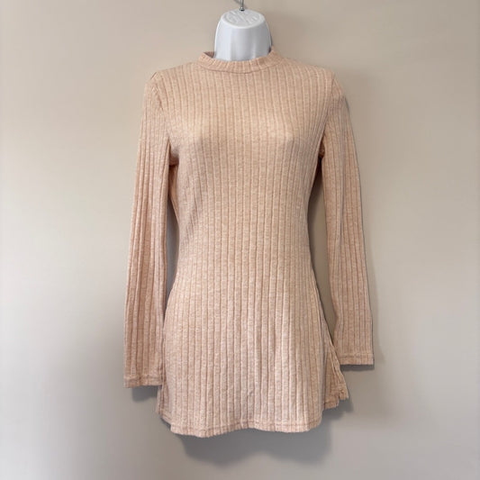 Shein Women's Medium Beige Ribbed Long Sleeve Tunic Knit Top NIB