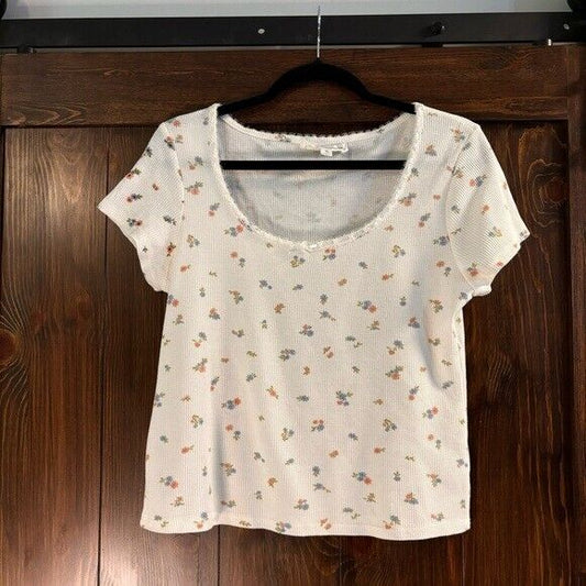 Hippie Rose Juniors' Size XL Waffle-Knit Cropped Ivory Baby T-Shirt NWOT