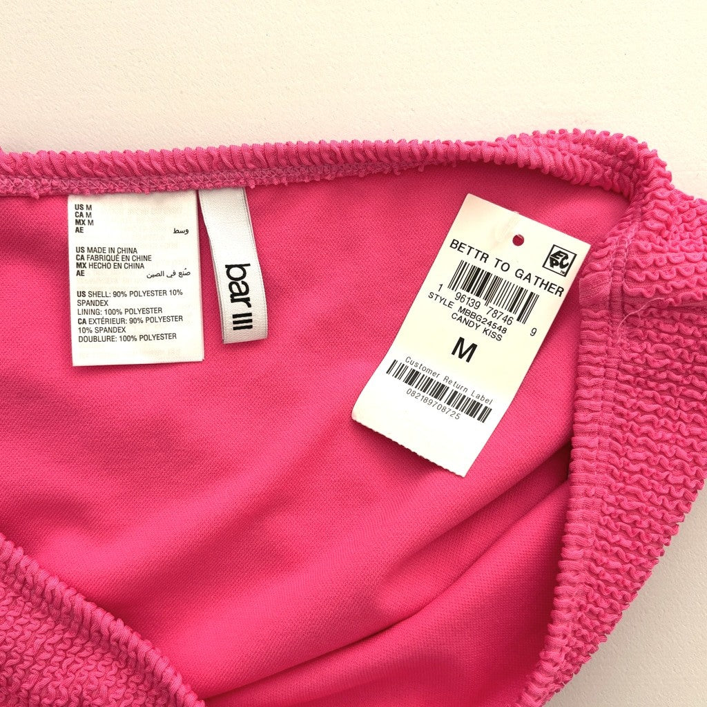 Bar III Women's Medium Hot Pink High Leg High Rise Textured Bikini Bottoms NWT