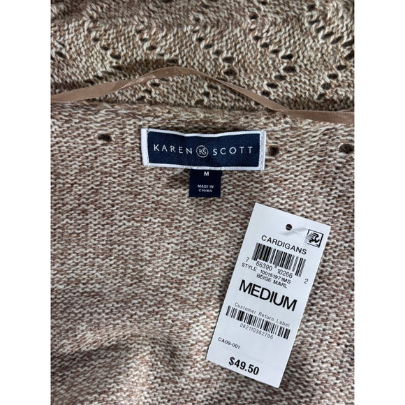 Karen Scott Women's Medium Beige Turbo Shawl-Collar Cardigan NWT
